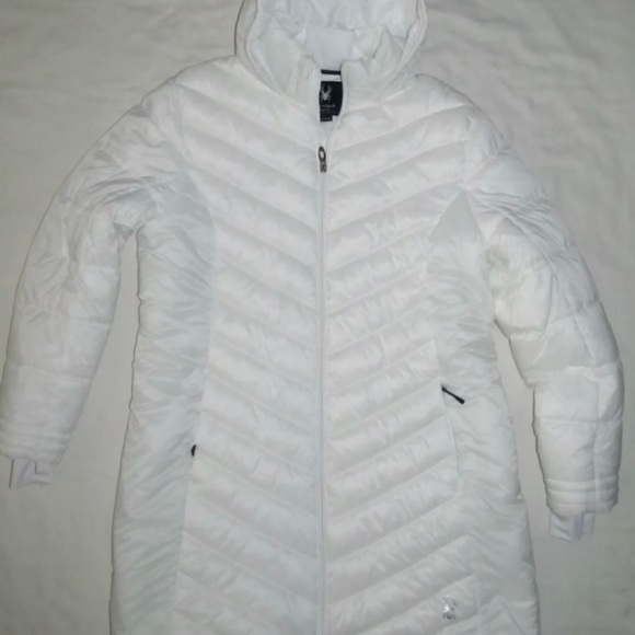 Spyder White Boundless Long Quilted Hooded Puffer Jacket Coat Womens Size XL - Picture 1 of 4